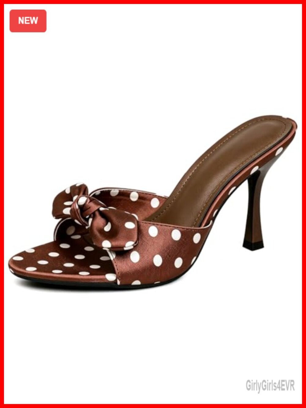 Satin Polka Dot Bow Stiletto Heeled Sandals Pointed Toe Kitten Heel Mules